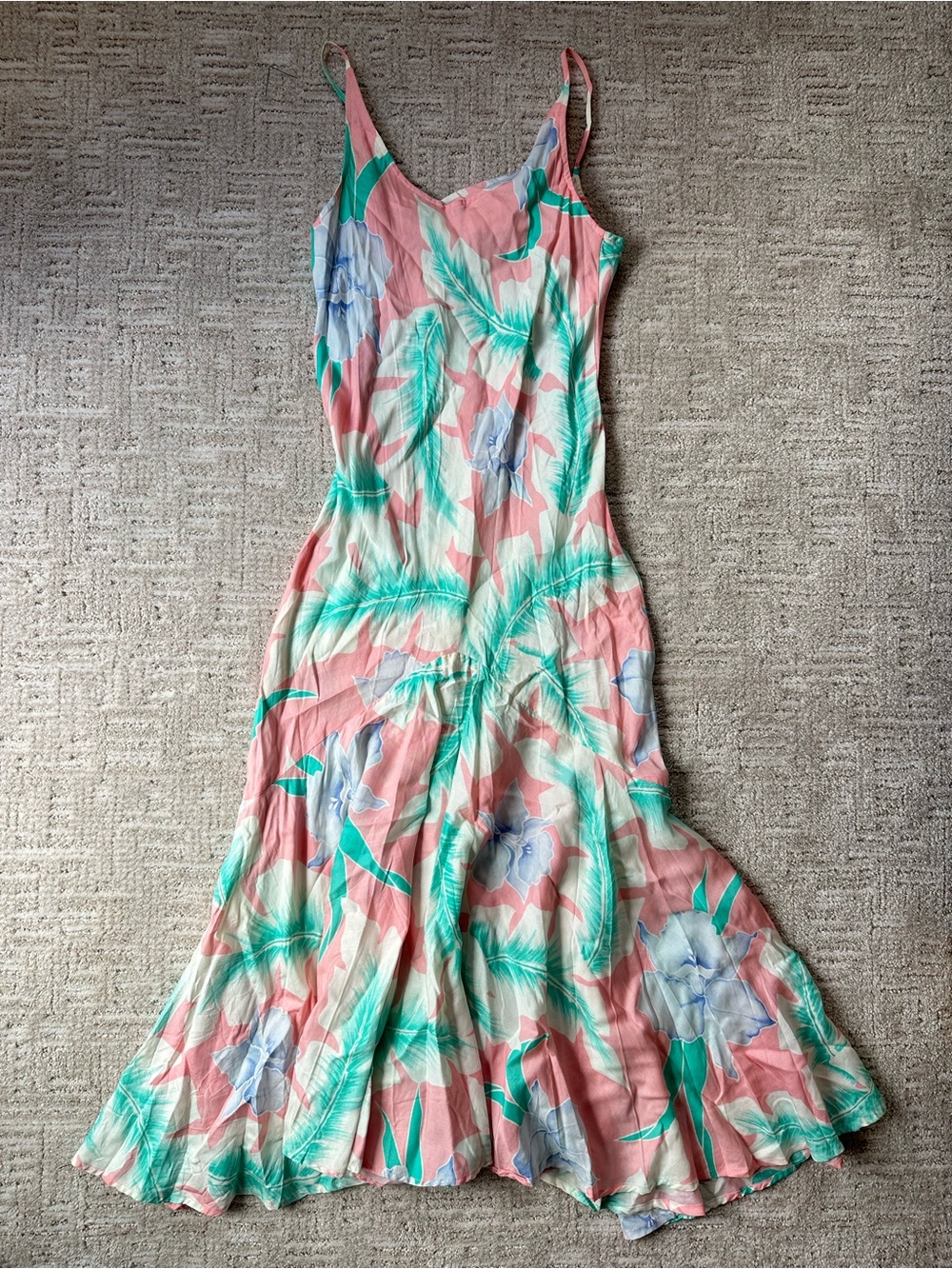 Vintage 1960s Dorothy Bullitt Tropical Floral Pink & Green Dress